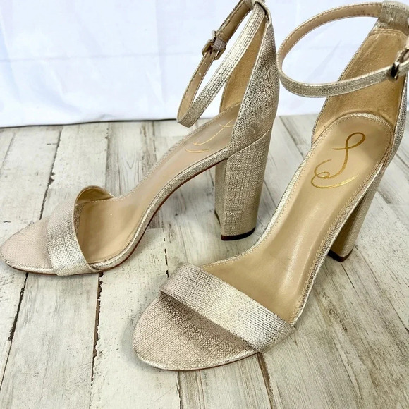 Sam Edelman Metallic Gold Yaro Textured Jute Ankle Strap Heeled Sandal Size 9 - Picture 5 of 9
